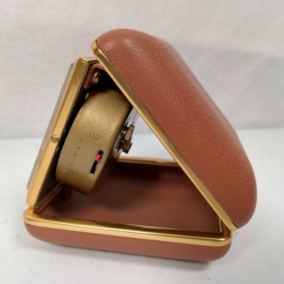 Vintage Seth Thomas Alarm Clock Travel Size Foldable Brown Plastic Case Glowing - Picture 6 of 16